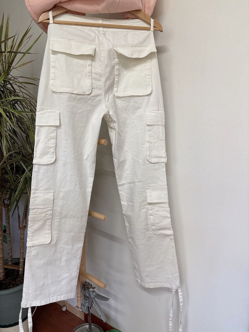 White Stretch Cotton Utility Cargo Pants